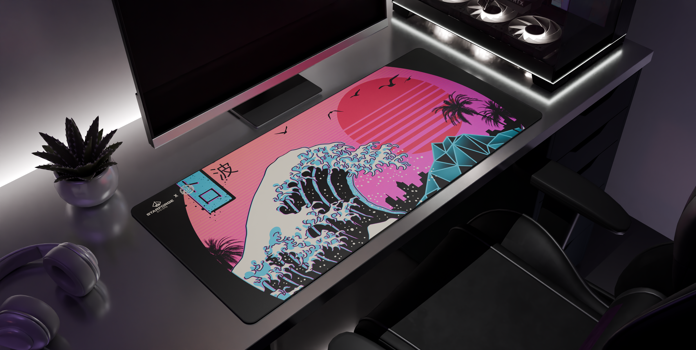 Retro Wave - Desk Mat side view