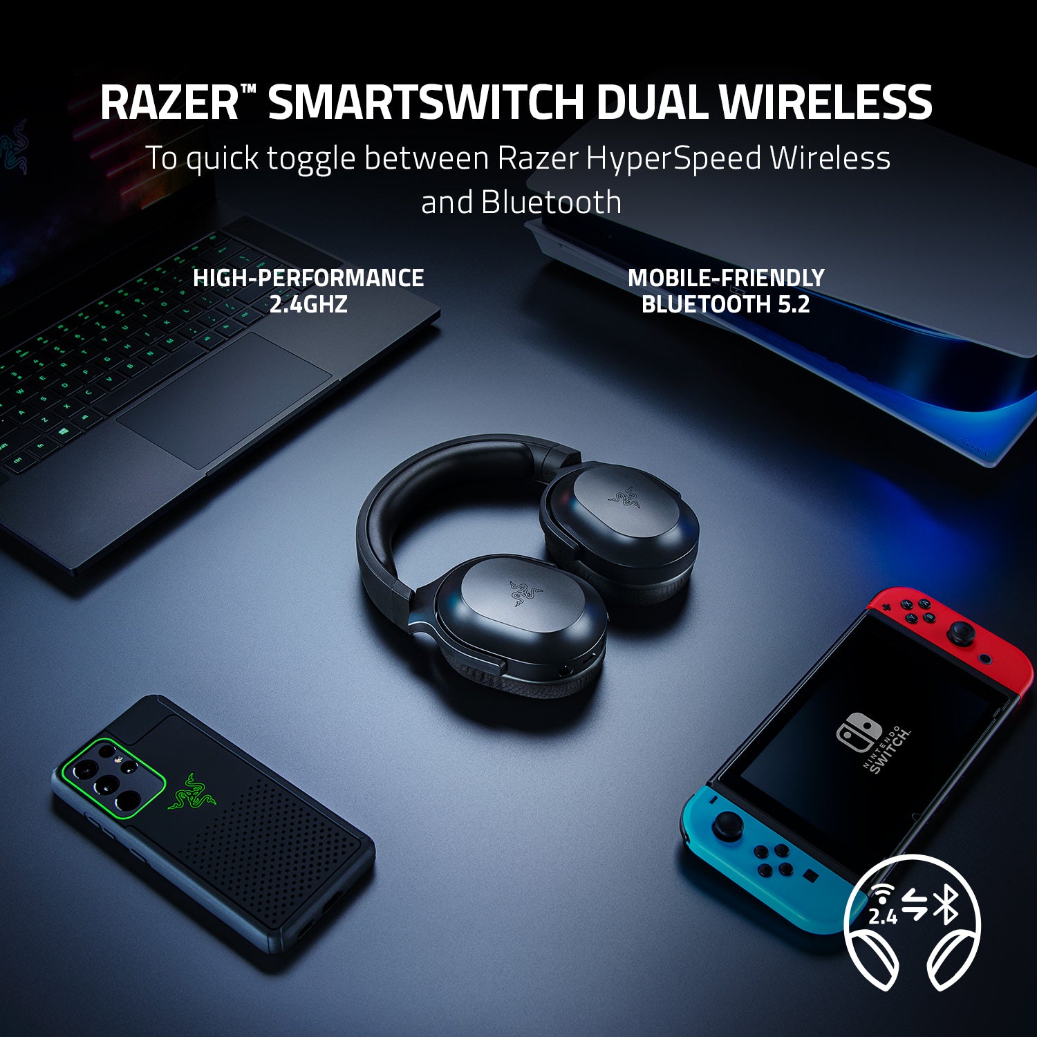 Razer Barracuda Auricular Gamer Wireless 2.4ghz Y Bluetooth